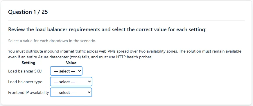 Drag-and-drop, hotspots, and matching — practice the same interactive formats as the real exam.